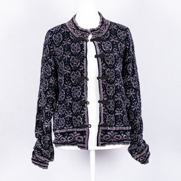 Icelandic Design Dragonfly Cardigan Nordic Fair Isle Women's MEDIUM Frog Toggle - Picture 1 of 10